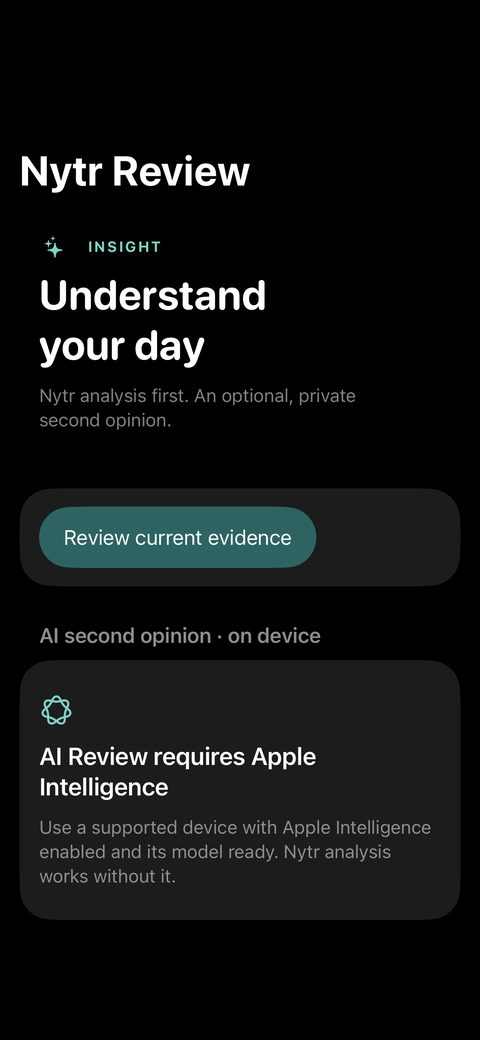 Review screen: deterministic analysis first, optional on-device AI second opinion below
