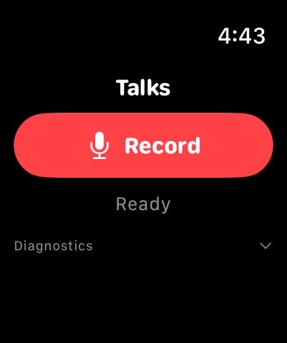 Apple Watch: idle screen with a large Record button
